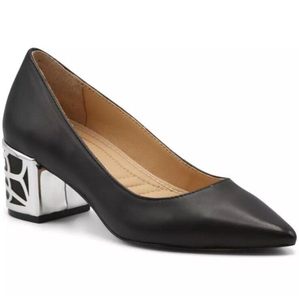 Adrienne Vittadini Womens Flori Black Pumps Shoes 9 Medium (B,M) Silver Design